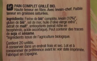 Lista de ingredientes del producto Pan integral tostado grillé Santiveri 