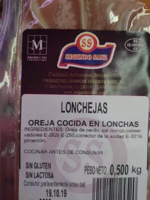 Lista de ingredientes del producto Lonchejas segundo sanz 