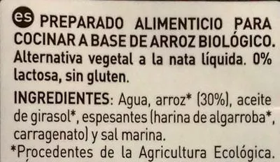 Lista de ingredientes del producto Arroz Cuisine Diet Rádisson, PAGESA - Productora Alimenticia General Española S.A. 200 ml