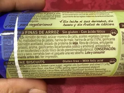 Lista de ingredientes del producto Galletas finas de arroz sin gluten Diet Rádisson 180 g