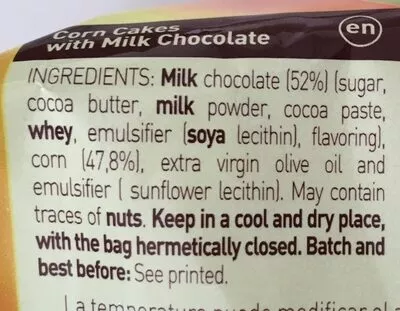 Lista de ingredientes del producto Tortitas de maíz chocolate con leche  