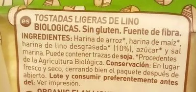 Lista de ingredientes del producto tostadas ligeras de lino diet radisson 