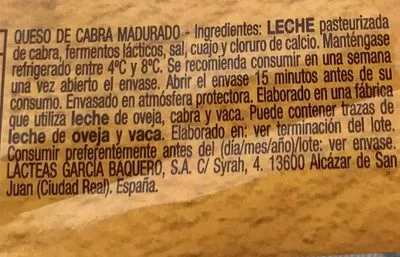 Lista de ingredientes del producto G.baquero Cabra LLONZ.125 Garcia Baquero 125 g