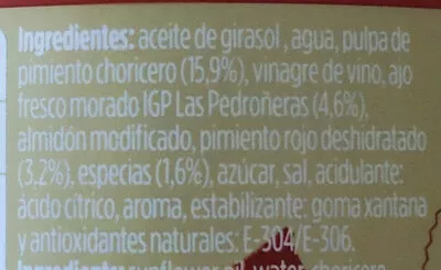 Lista de ingredientes del producto Mojo Picón Familia Suárez 135g