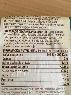 Lista de ingredientes del producto Hamburguesa de pollo campero y rulo de cabra Coren 2 x 125 g