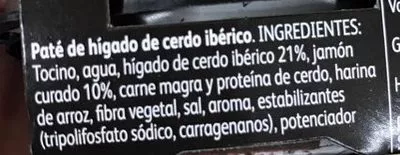 Lista de ingredientes del producto Paté Tapa Negra Iberico La Piara La Piara 