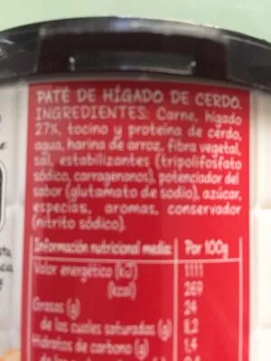 Lista de ingredientes del producto Paté La Piara 