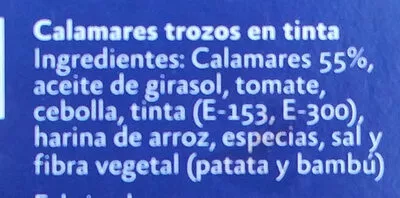 Lista de ingredientes del producto Calamares en tinta Txalupa 115g