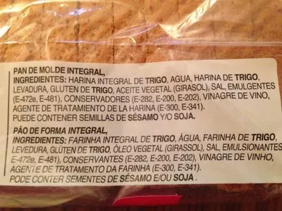 Lista de ingredientes del producto Pan de molde integral Bimbo 450 g