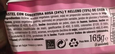 Lista de ingredientes del producto Pantera rosa bizcochitos rellenos de crema con Bimbo 