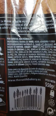 Lista de ingredientes del producto The rustik bakery masa madre cereales y semillas the rustik bakery 550g