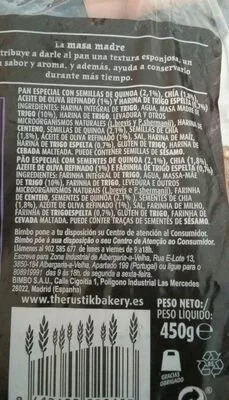 Lista de ingredientes del producto The rustik bakery The Rustik Bakery 450 g