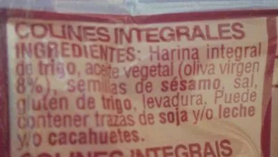 Lista de ingredientes del producto Silueta palitos de pan integrales Bimbo 