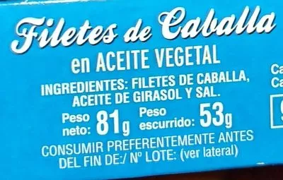 Lista de ingredientes del producto Filetes de caballa nacho 