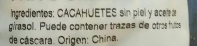 Lista de ingredientes del producto Cacahuetes sin piel frito sin sal Frumesa 200 g