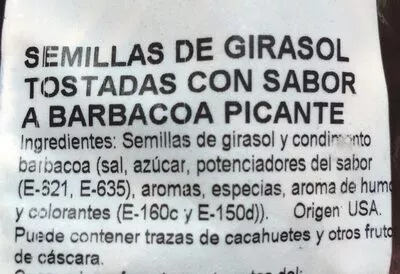 Lista de ingredientes del producto Pipas  