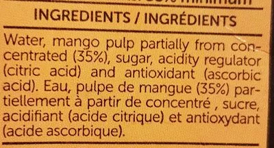 Lista de ingredientes del producto Néctar de mango  