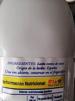 Lista de ingredientes del producto Leche entera de vaca Rio 