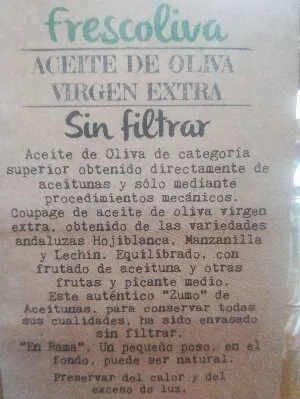 Lista de ingredientes del producto Aceite de oliva virgen extra Frescoliva 