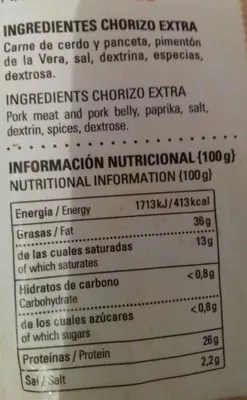 Lista de ingredientes del producto Chorizo de león  325 g