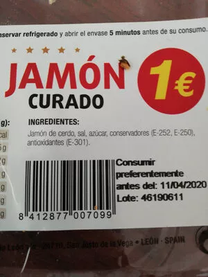 Lista de ingredientes del producto Jamón curado  