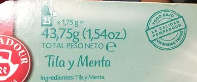 Lista de ingredientes del producto Tila y menta Pompadour 