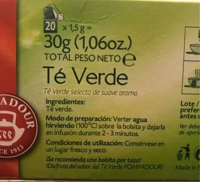 Lista de ingredientes del producto Thé vert Pompadour 