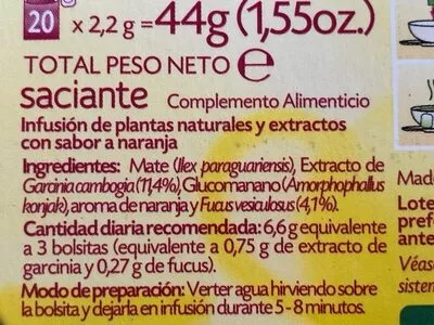 Lista de ingredientes del producto Multinfusión Saciante POMPADOUR Pompadour 20 x 22 g