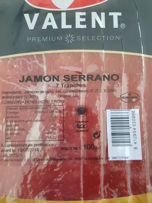 Lista de ingredientes del producto Jambon Valent 