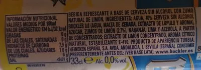 Lista de ingredientes del producto Radler 0,0 Buckler 