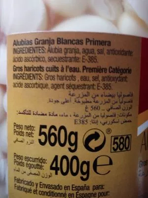 Lista de ingredientes del producto Alubias Gourmet Granja Gourmet 400 g