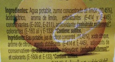 Lista de ingredientes del producto Agrio de limon Gourmet 500 mL