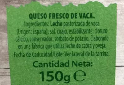 Lista de ingredientes del producto Queso fresco tradicional de los pastos Angulo 