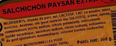 Lista de ingredientes del producto Salchichón paysan extra Font Sans 300 g