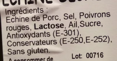 Lista de ingredientes del producto Chiffonade - Échine Séchée Casa Ramon 100 g