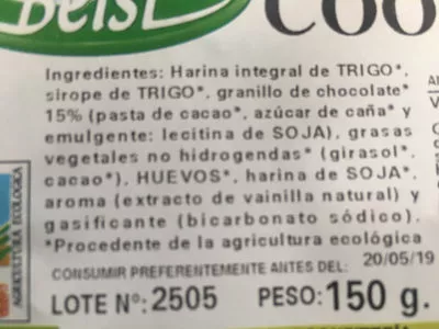 Lista de ingredientes del producto Cookies Belsi 150g