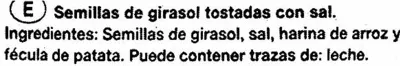 Lista de ingredientes del producto Semillas de girasol con cáscara tostadas con sal Grefusa 70 g (pipas) ,  30 g (semillas)