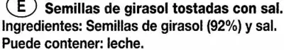 Lista de ingredientes del producto Semillas de girasol con cáscara tostadas aguasal Grefusa 100 g