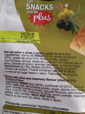 Lista de ingredientes del producto Snacks mediterráneos con olivas y romero Grefusa 110 g