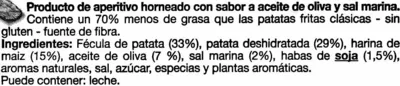 Lista de ingredientes del producto Mini tortitas de patata y maíz Snatt's, Grefusa 85 g