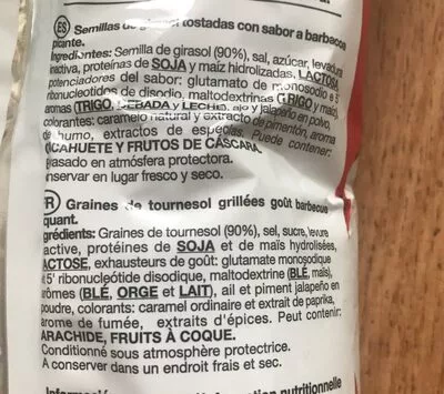 Lista de ingredientes del producto Pipas Tijuana Grefusa 