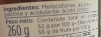 Lista de ingredientes del producto Mermelada de Melocoton Extra El Navarrico 260 g