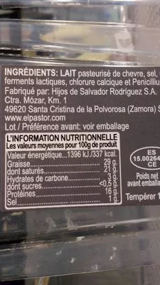 Lista de ingredientes del producto Bûche de chèvre El Pastor 