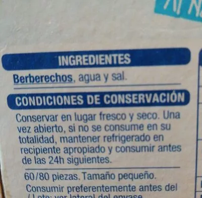 Lista de ingredientes del producto Berberechos Auchan 111 g