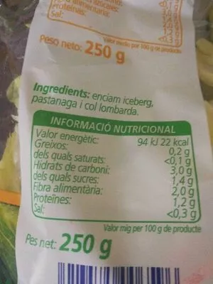 Lista de ingredientes del producto Amanida 4 estaciones bonÀrea 250 g