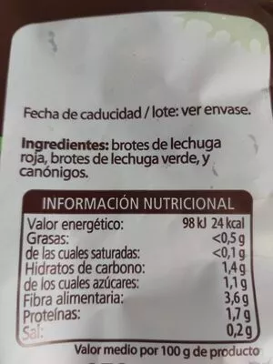 Lista de ingredientes del producto Ensalada capriccio Bonarea 150 g