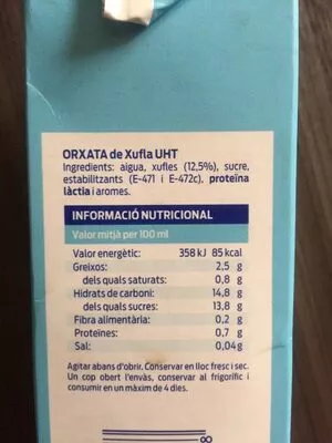 Lista de ingredientes del producto Horchata de chufa BonÁrea 