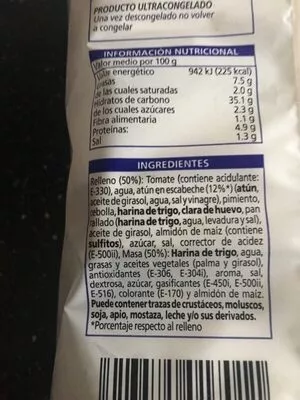 Lista de ingredientes del producto Empanadilla de atún bonÀrea 