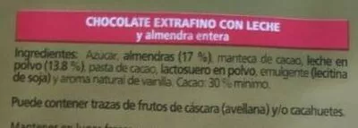 Lista de ingredientes del producto Chocolate con leche extrafino almendra entera bonÀrea 250 g