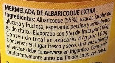 Lista de ingredientes del producto Mermelada de albaricoque bonArea 350 g